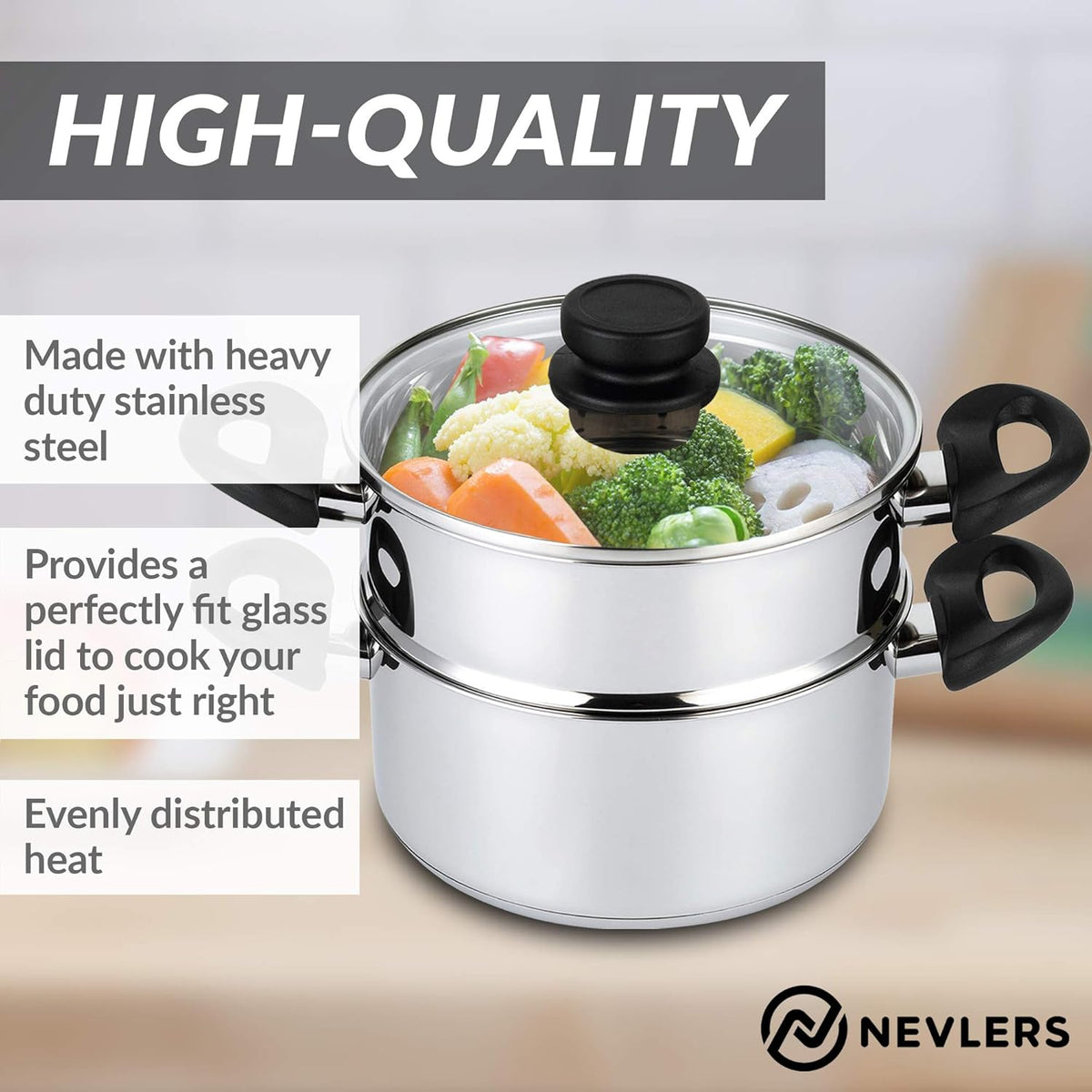 Stainless Steel 3 Quart Steamer Pot with 2 Quart Steamer Insert plus Vented Lid 3 Piece Set F557