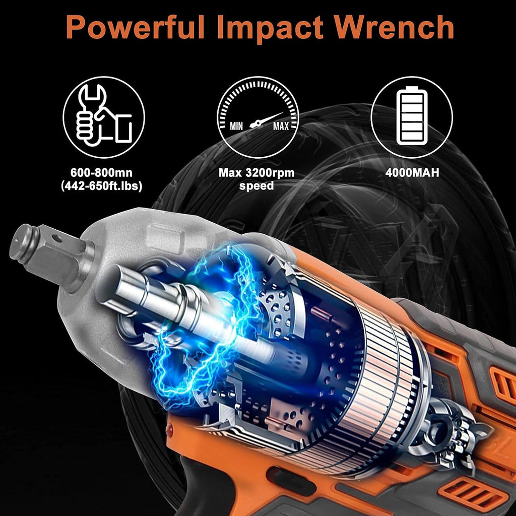21V Cordless Impact Wrench Kit 4.0Ah Li-ion Battery P9040