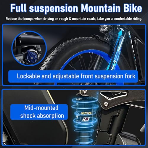 3000W Peak Fat-Tire Dual Motor Electric-Bicycle 52V 25AH Battery 38MPH Full Suspension 24 Inch Ebike E39646