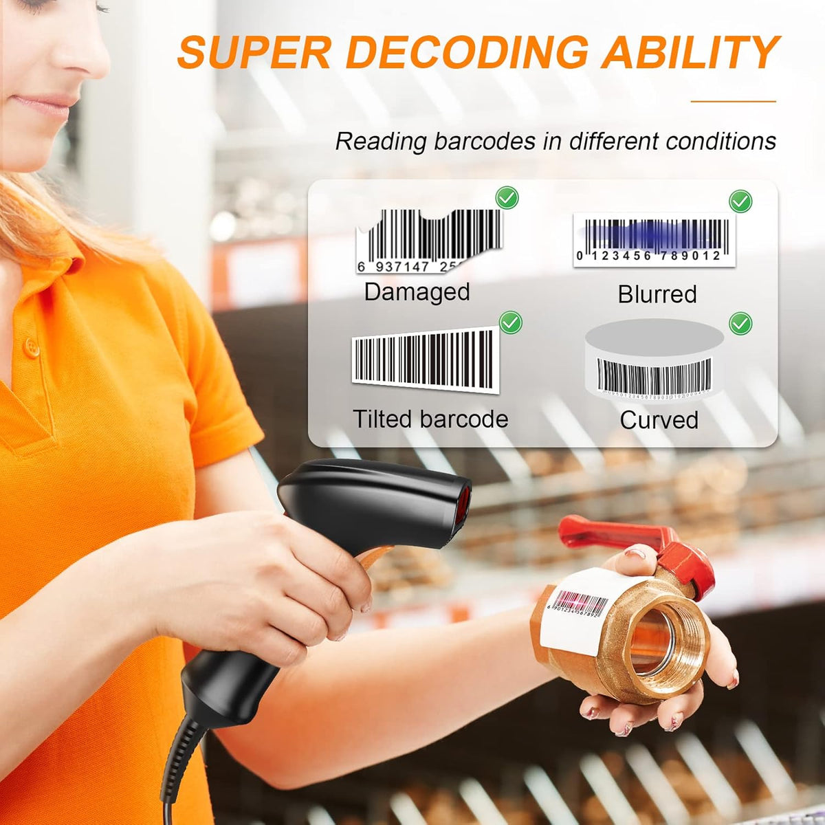 Handheld 1D Barcode Scanner with USB Cable Pack of 2 V563684