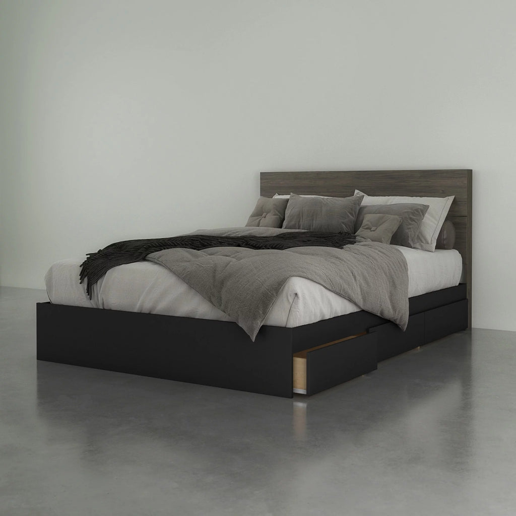 2 Piece Queen Size Bedroom Set, Bark Grey and Black T640988