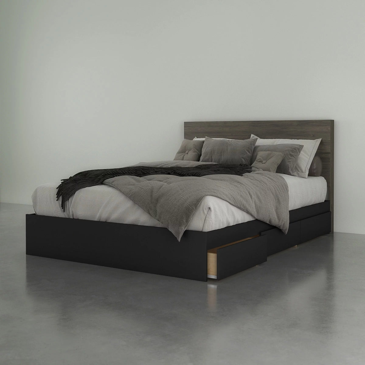 2 Piece Queen Size Bedroom Set, Bark Grey and Black T640988