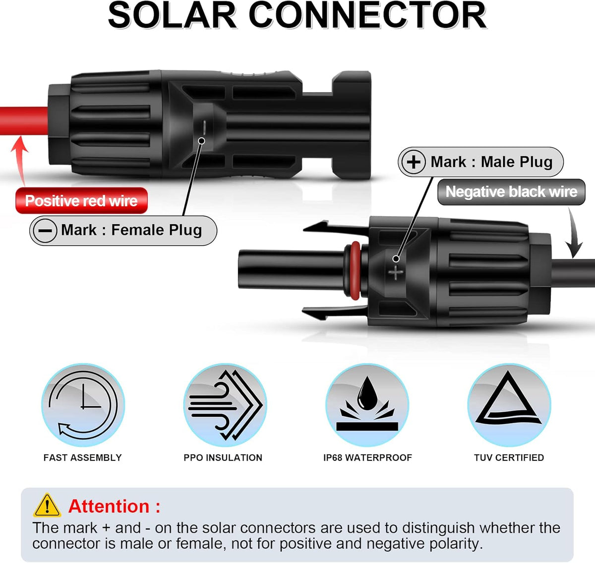50 Feet 10AWG Solar Extension Cable with Female and Male Connector B8778