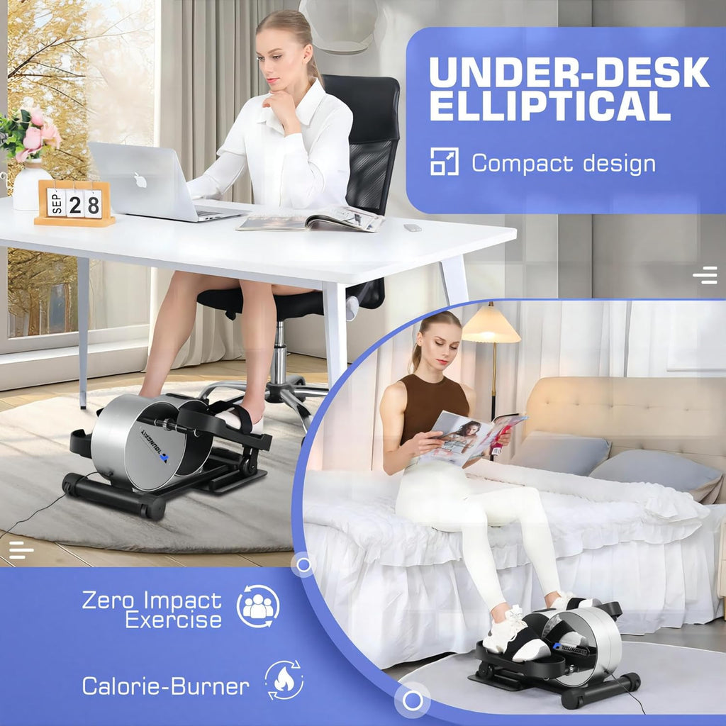 Under Desk Elliptical, Electric Seated Foot Pedal Exerciser with LCD Display Monitor, Remote Control M884
