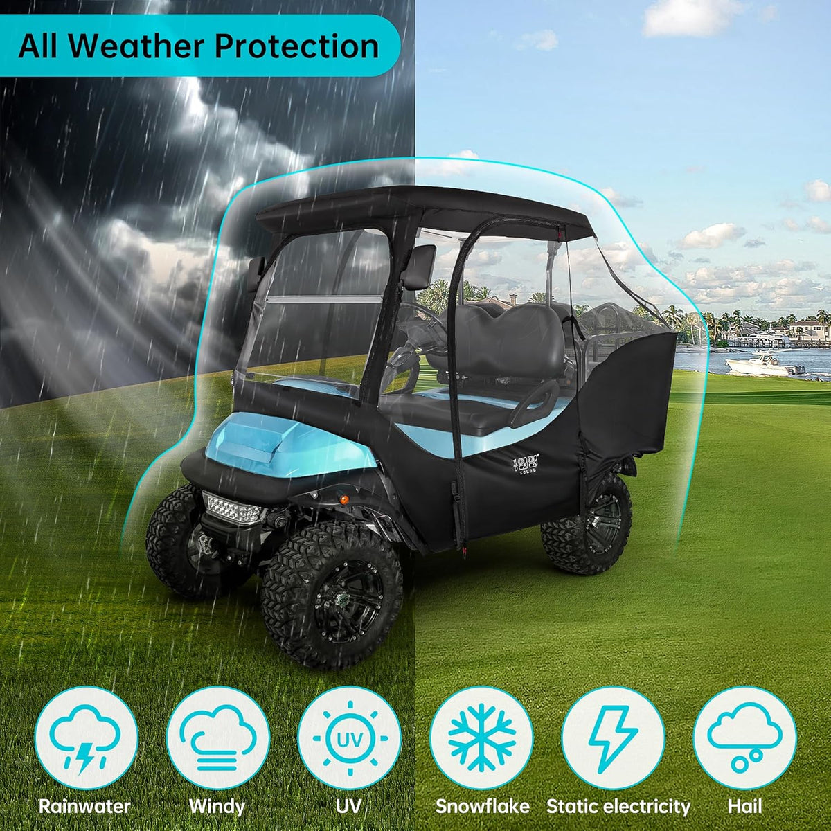 4 Passenger Golf Cart Enclosure with 4-Sided Clear Window 420D Rain Cover Z81044
