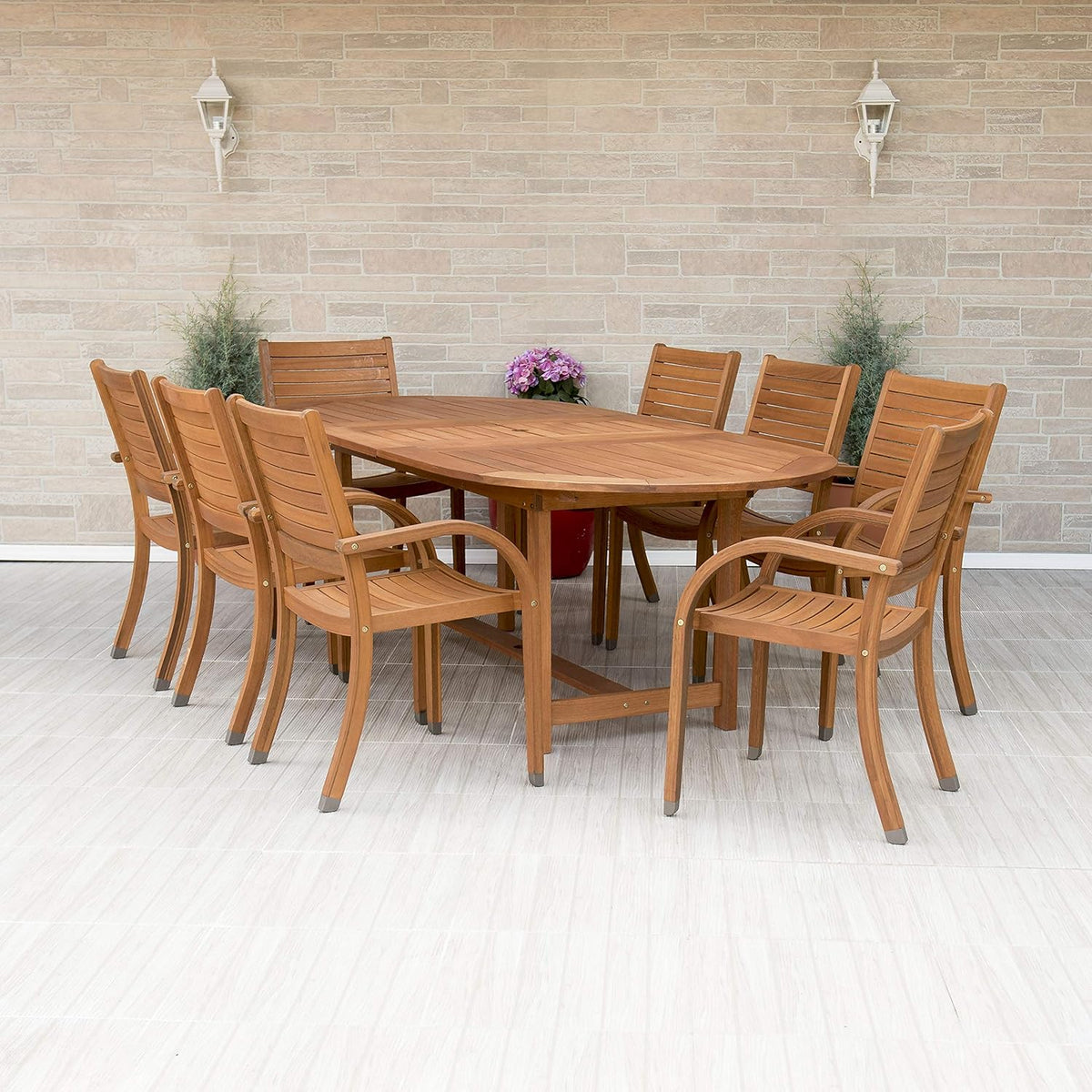 5 Piece Round Eucalyptus Patio Dining Set X37988