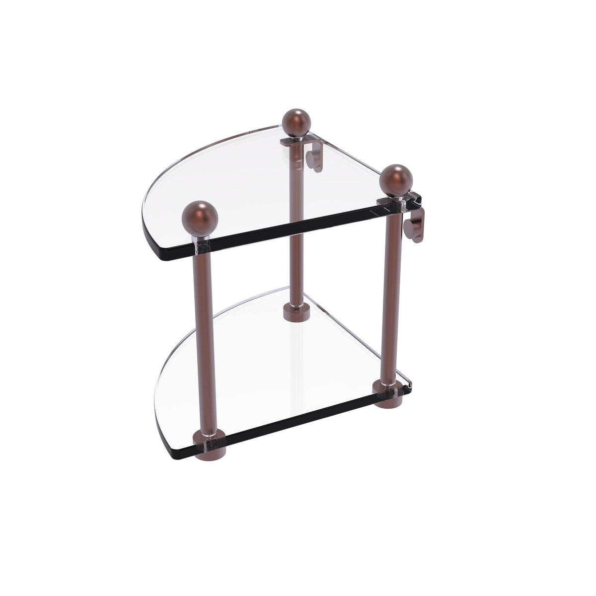 Two Tier Corner Glass Shelf Antique Copper I99646