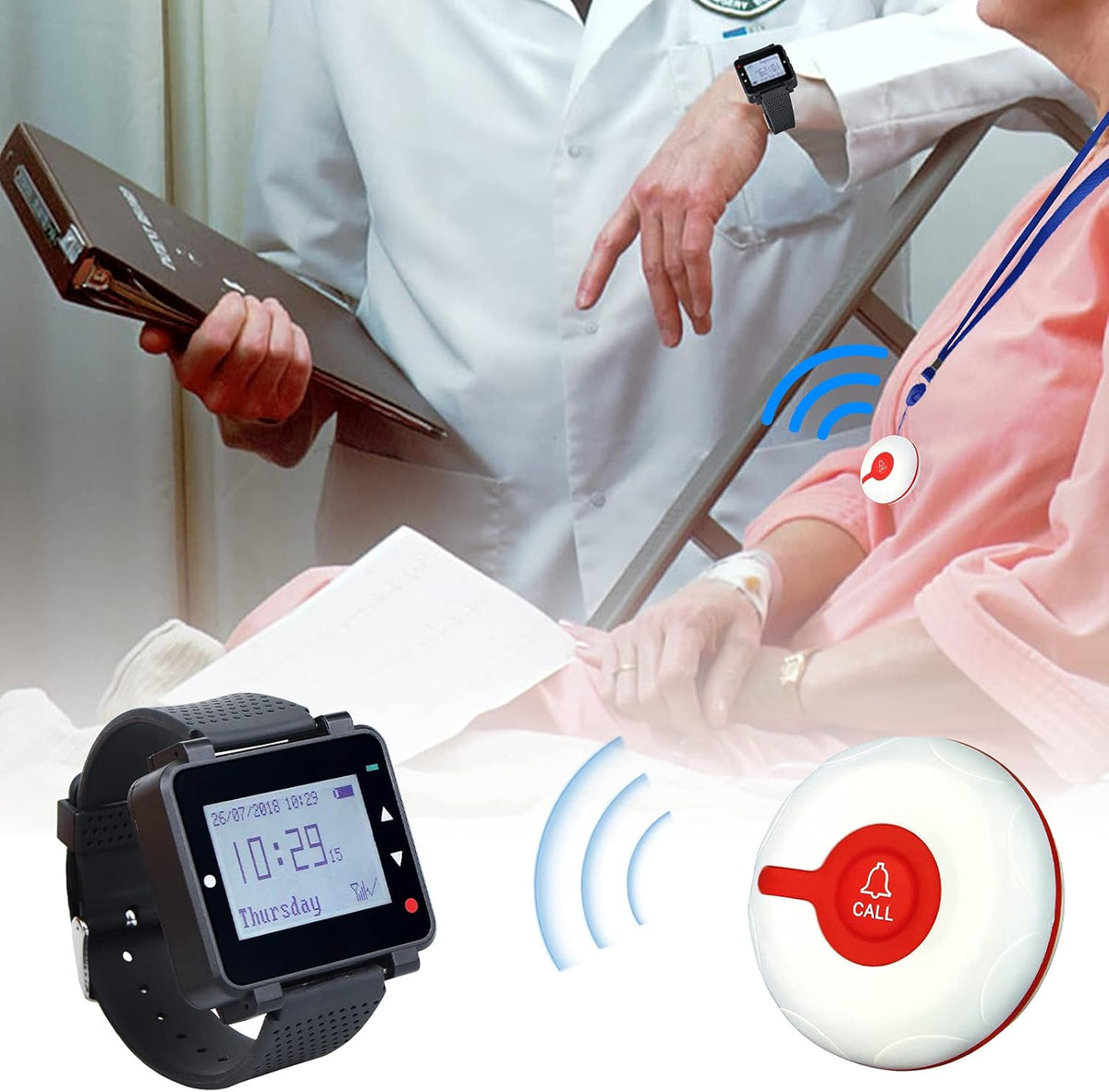 Wireless Caregiver Pager with 2 SOS Call Buttons L4040