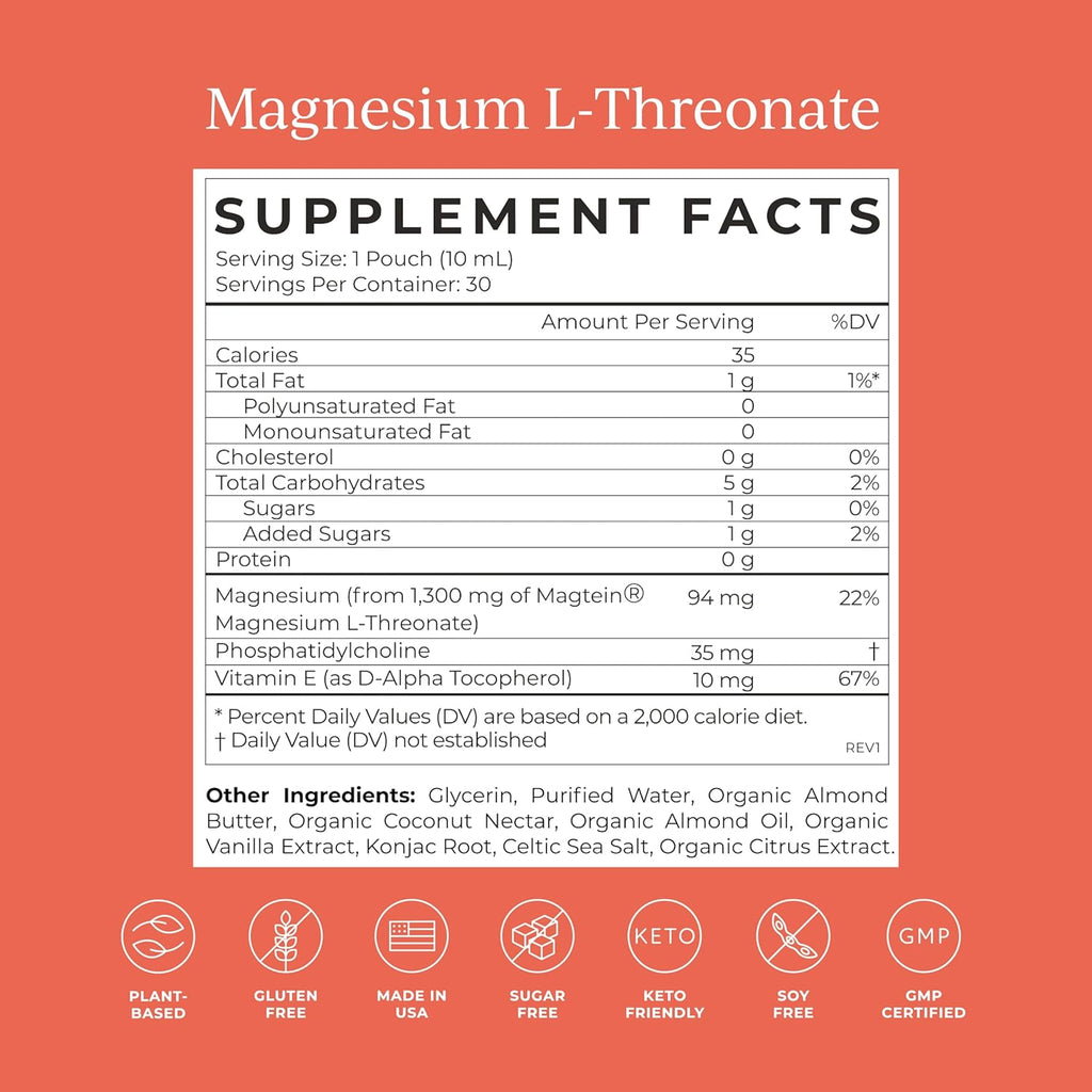 Magnesium L-Threonate 1300mg Supplement, Vanilla Creme, 30 Day Supply Z502