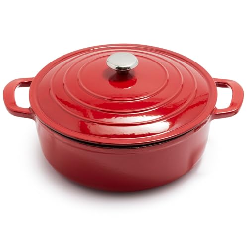 Enameled Cast Iron Round Wide Covered Dutch Oven, 7 qt, White D7839