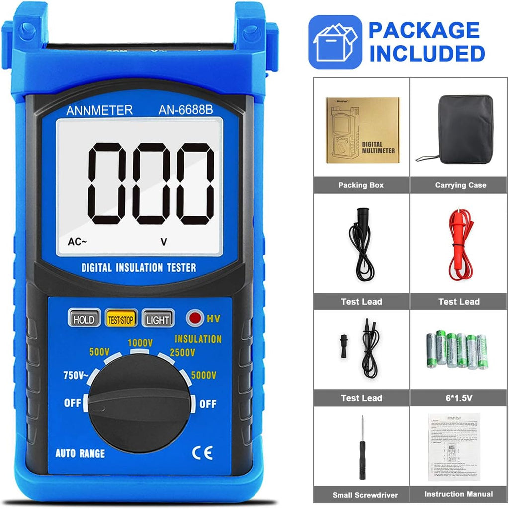 Digital Insulation Resistance Tester 5000V 200G ohms Auto Ranging Voltmeter N80824