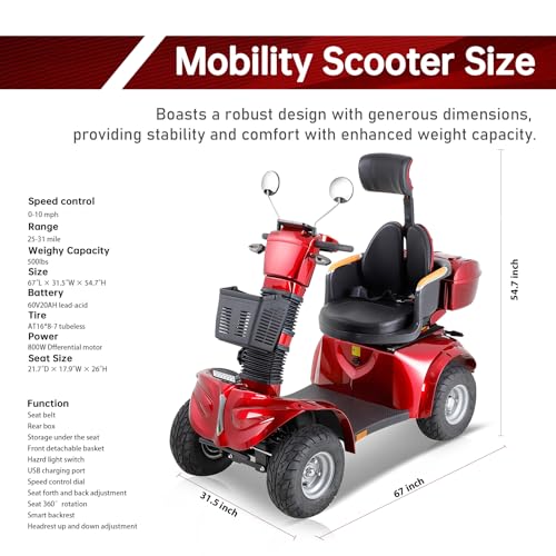 Red Heavy Duty 4 Wheel Mobility Scooter W969765