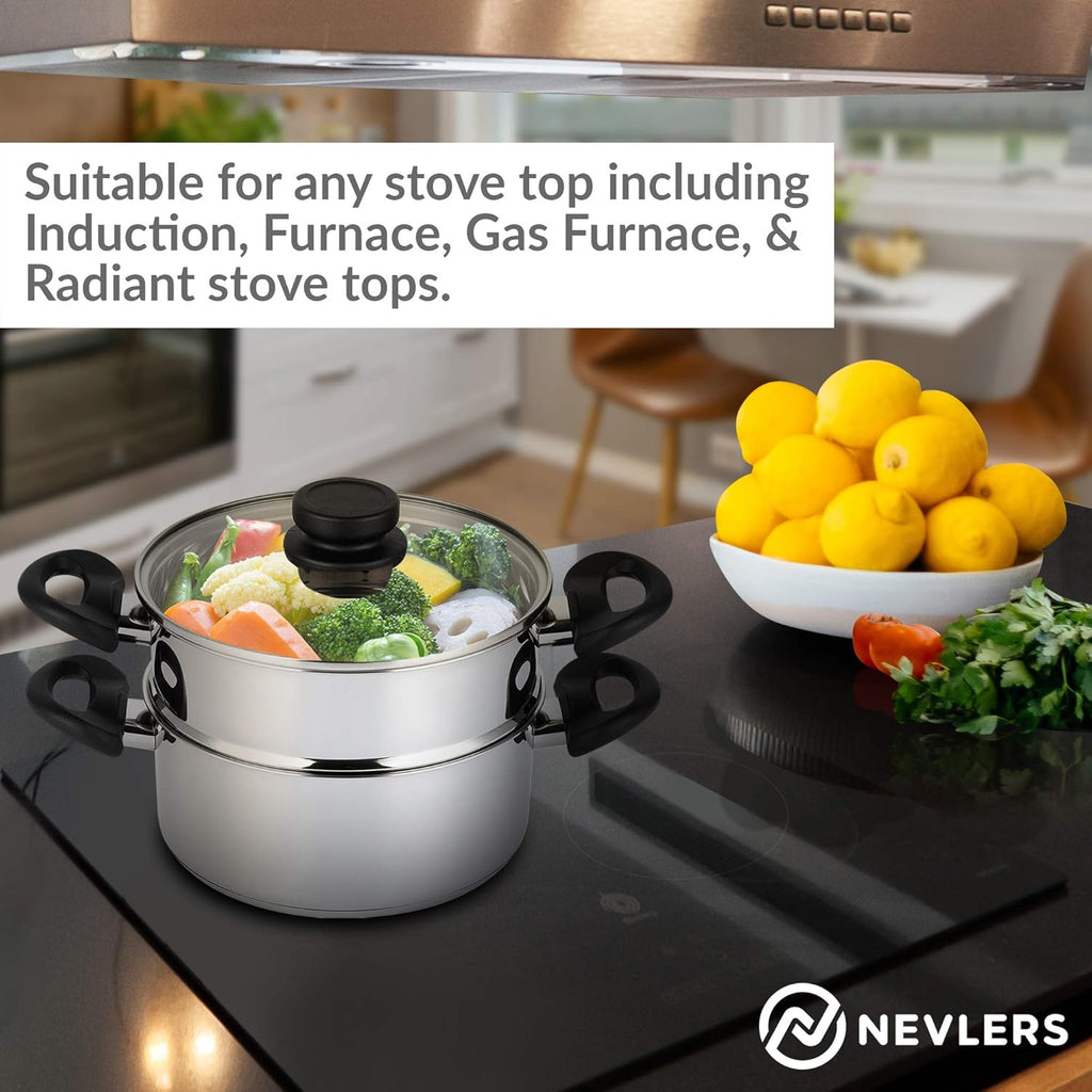 Stainless Steel 3 Quart Steamer Pot with 2 Quart Steamer Insert plus Vented Lid 3 Piece Set F557