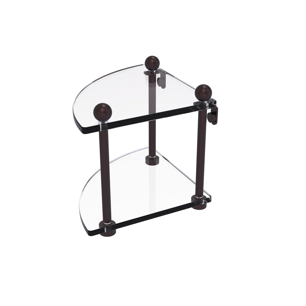 Two Tier Corner Glass Shelf Antique Copper I99646
