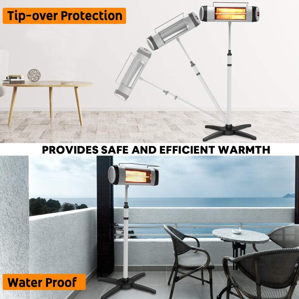 Electric Infrared Patio Heater, Freestanding with Remote Control and 24H Timer A682850