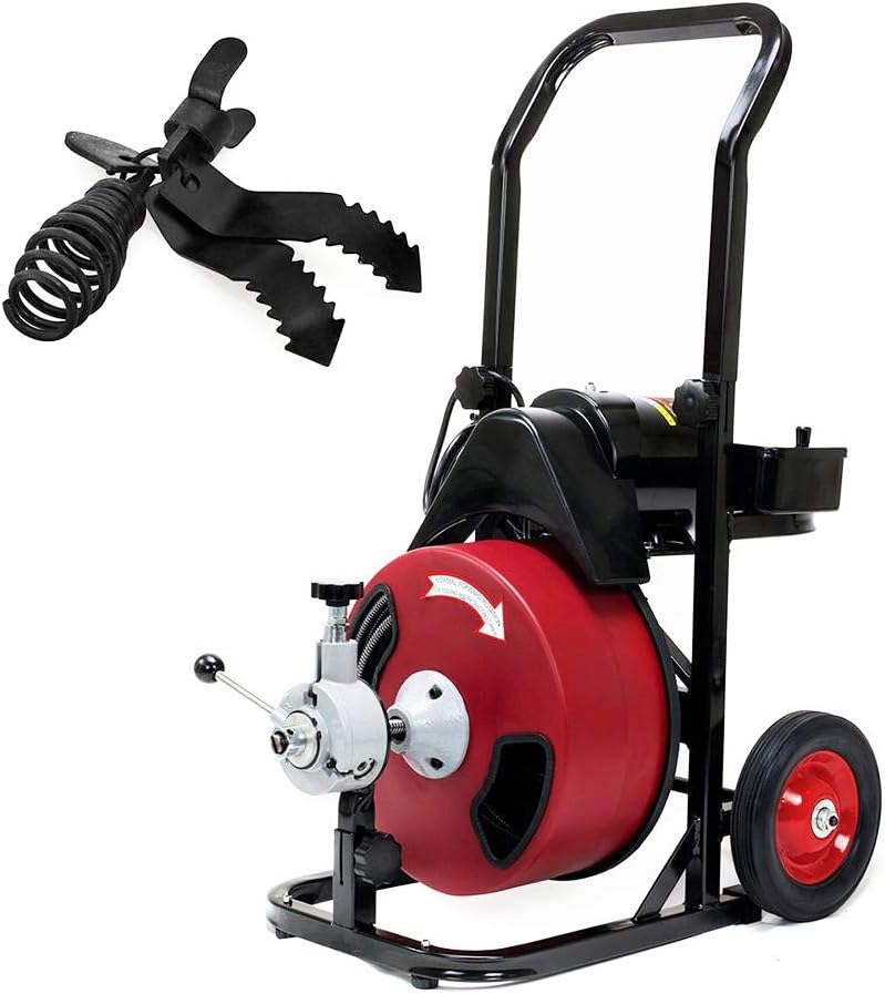 Commercial Sewer Snake Drill Drain Auger Cleaner Cable 50-Feet Long 1/2 (4)-Cutter Set with Wheel F580967