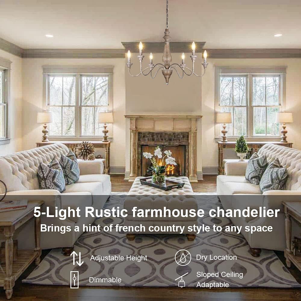 6 Light Rustic Candle Chandelier with Imitation Wood Finish O664147