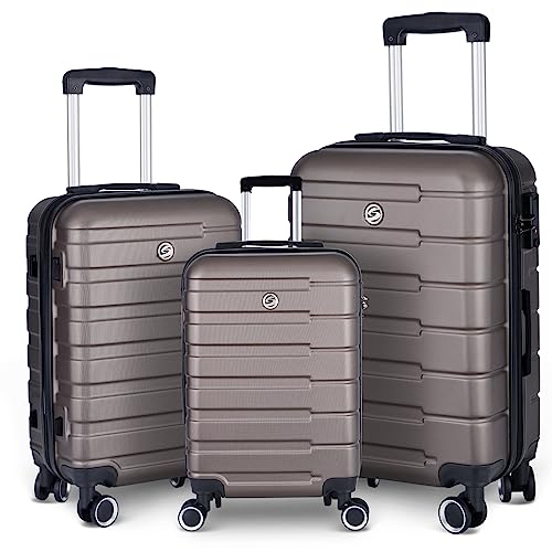 3 Piece Hardshell Expandable ABS Luggage Set with Spinner Wheels and TSA Lock 20in/24in/28in Cement Grey S896143