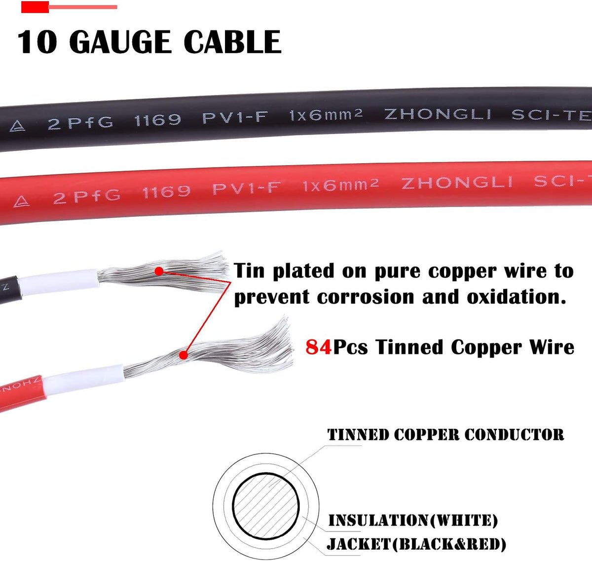 50 Feet 10AWG Solar Extension Cable with Female and Male Connector B8778