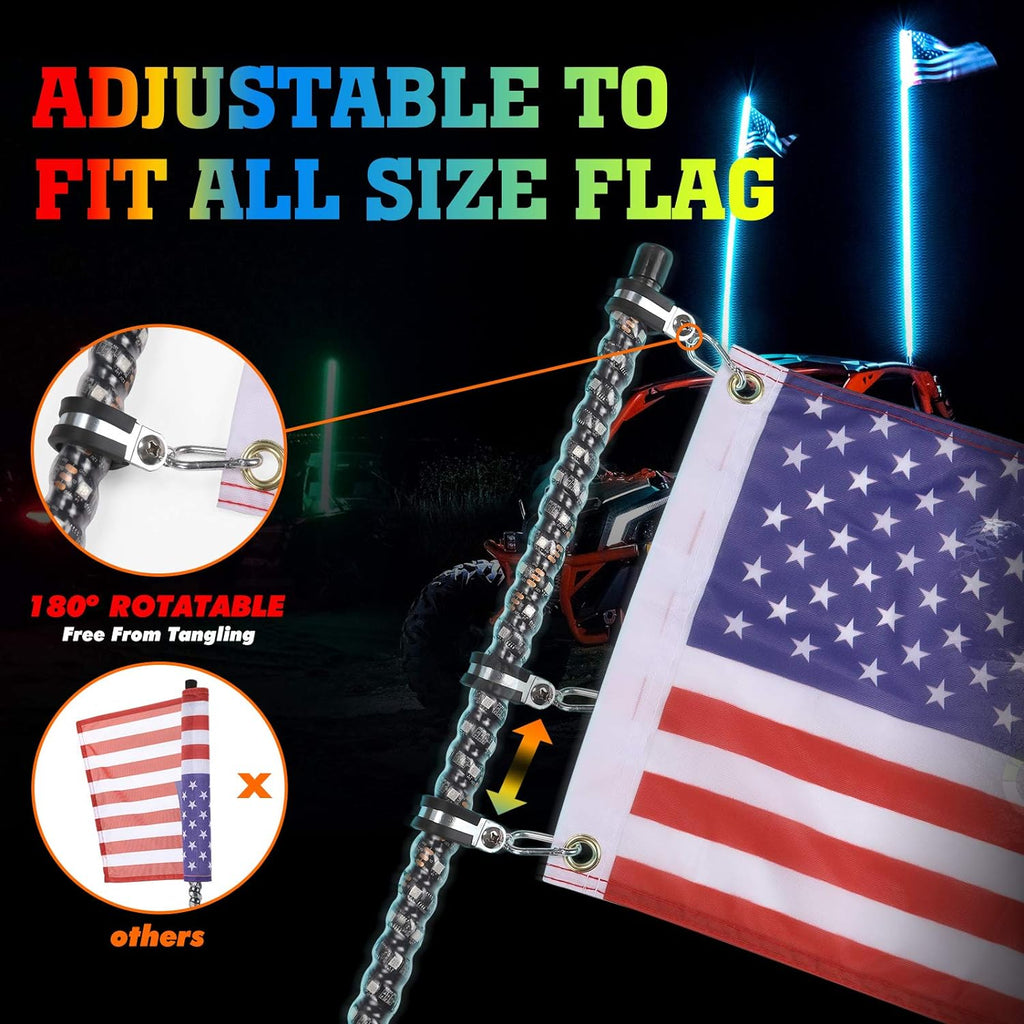 LED Whip Lights with Bluetooth and Flag Pole, 366+ Lighting Modes RGB, 2pcs 3ft O6108