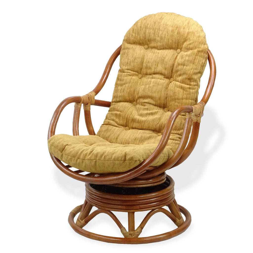 Natural Rattan Wicker Swivel Rocking Chair with Light Brown Cushion M790