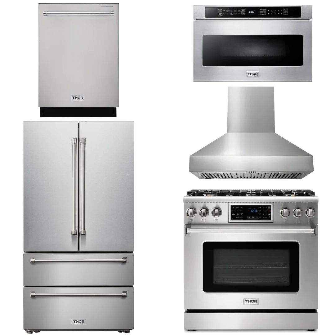 36 Gas Range, Range Hood, Microwave, Refrigerator, Dishwasher X786