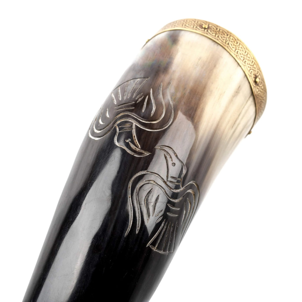 Polished Viking Drinking Horn with Black Leather Holder D13623