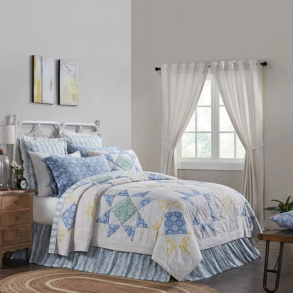 Twin Blue & Green Reversible Patchwork Quilt D319