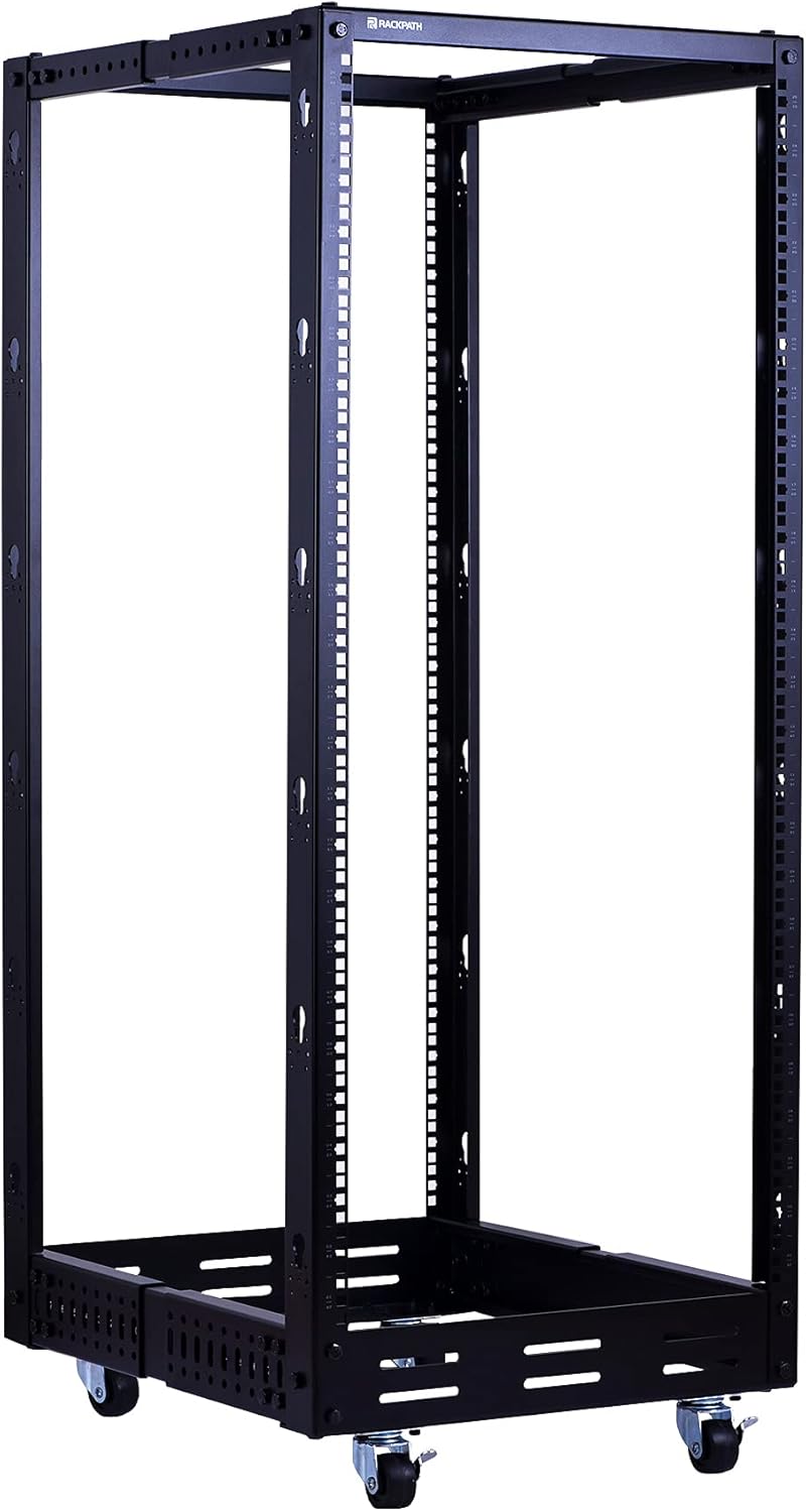 25U Open Frame Server Rack, 4 Post Adjustable Depth with Casters R235