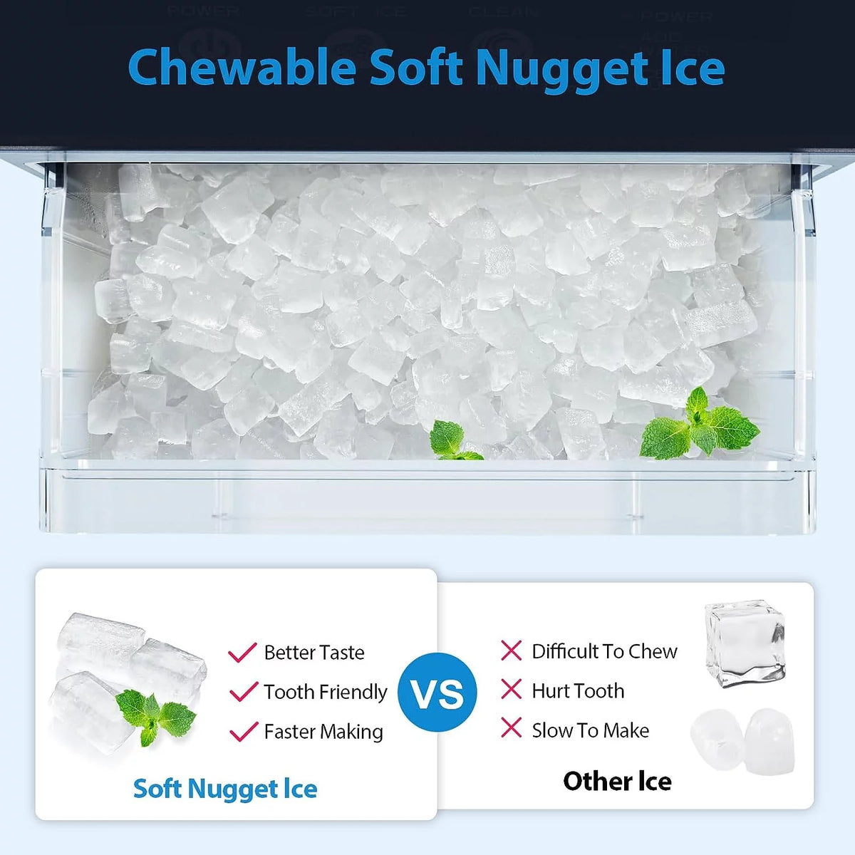 Nugget Ice Maker Countertop, 55 lbs/Day, Self-Cleaning, Stainless Steel Z45262
