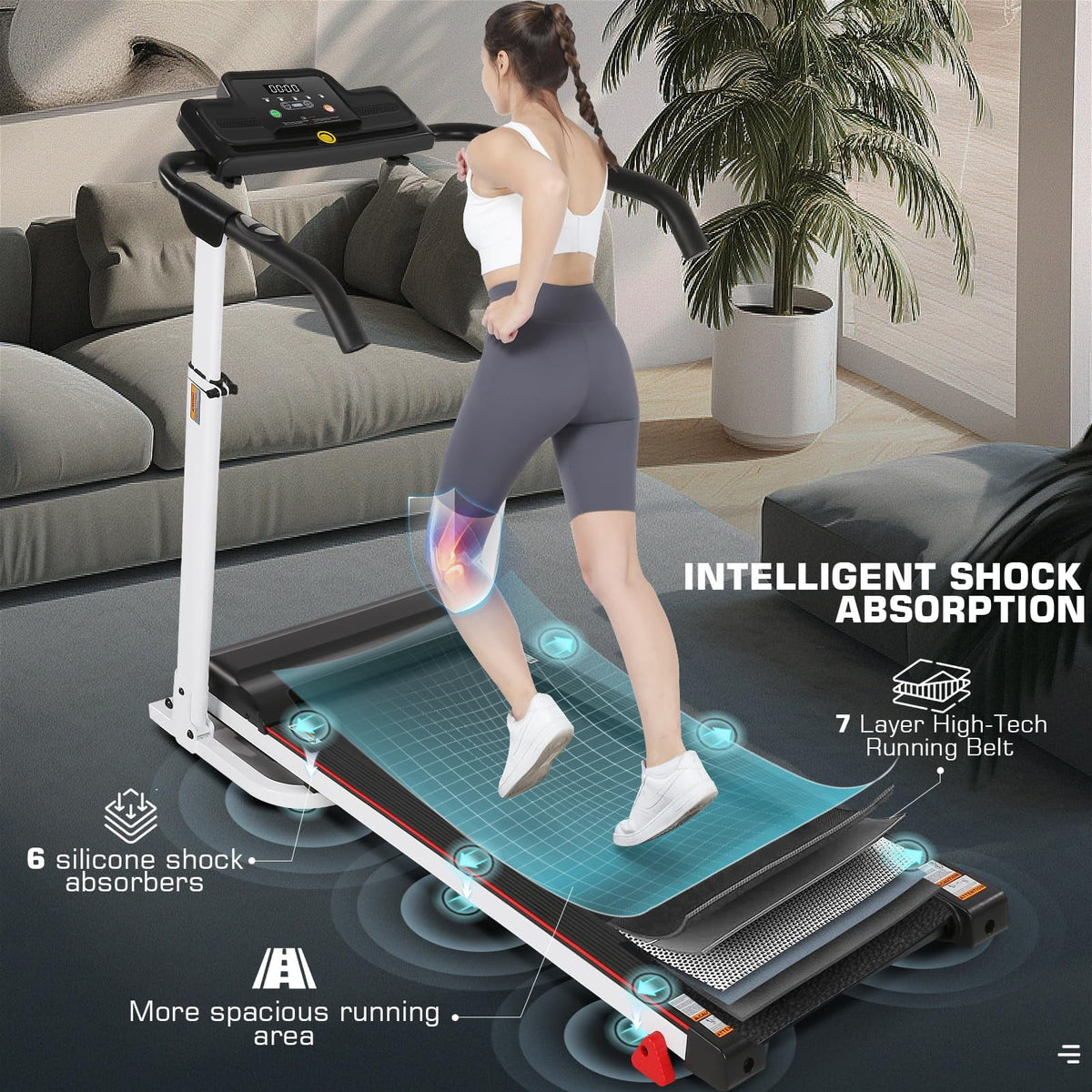 Folding Treadmill with Removable Desk, Adjustable Height, 300lb Weight Capacity, White Y455