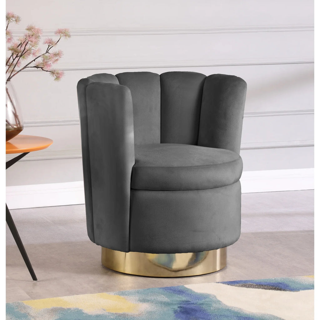 Velvet Upholstered Accent Chair with Gold Steel Swivel Base Y314751