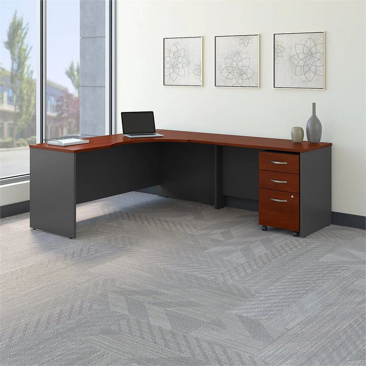 72"W Corner Desk with Return and Mobile Cabinet G2543