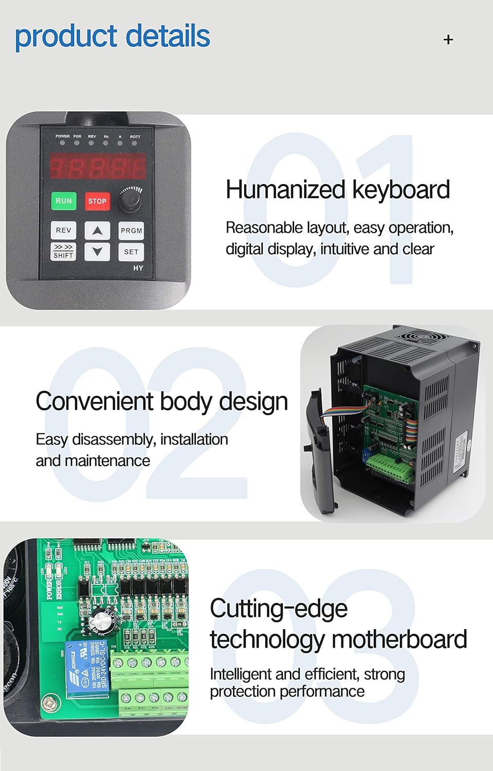2.2KW 220V VFD Drive Inverter Frequency Converter Single Phase Input 3 Phase Output U246036