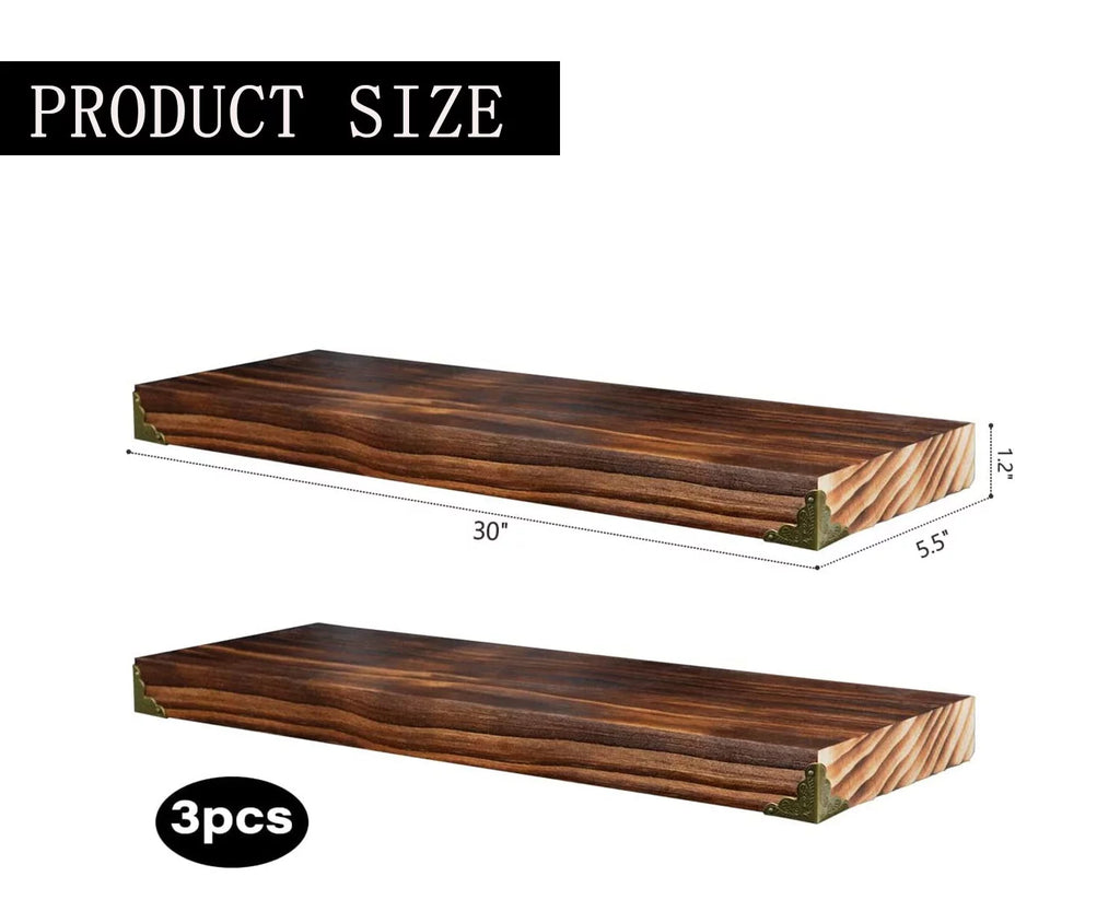 Natural Wood Floating Shelves Set of 3 S207