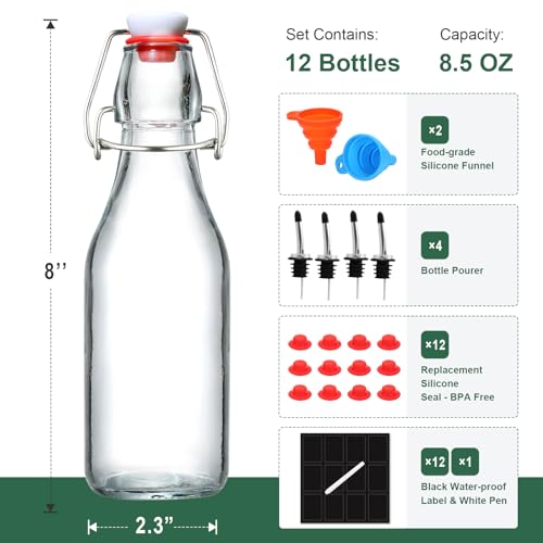 8 Pack 8.5oz Flip Top Glass Bottles T627455