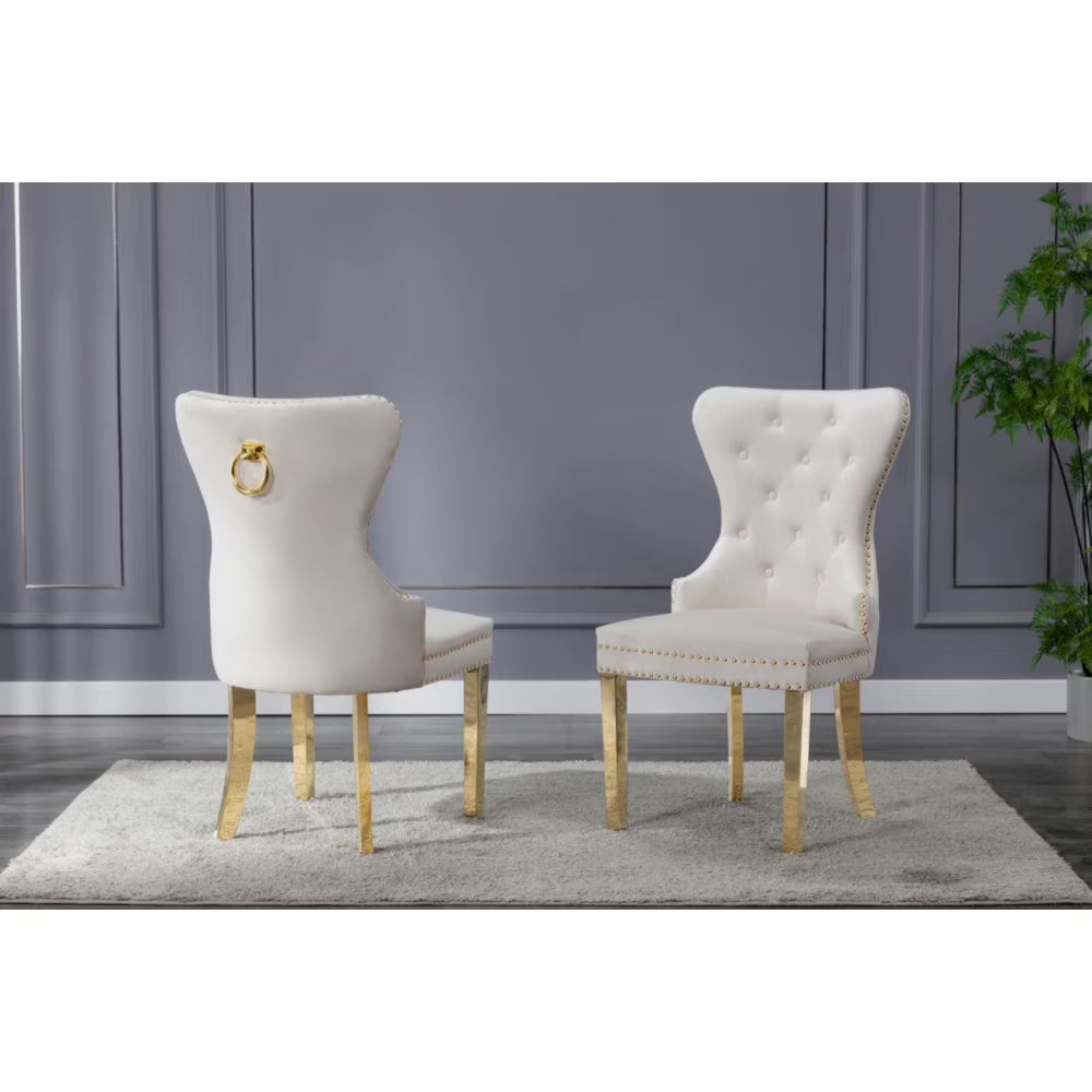 Cream Velvet Side Chairs with Gold Stainless Steel Legs S482