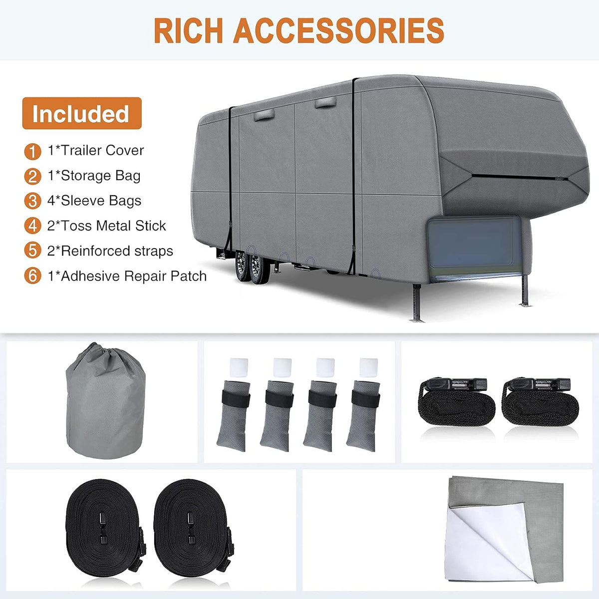 5 Layers Heavy Duty RV Cover with 2Pcs Straps & Gutter Covers J65832