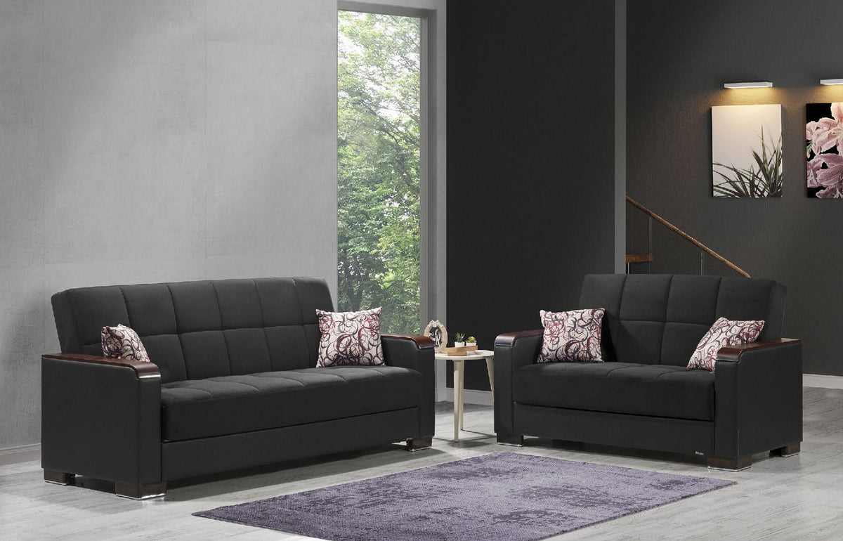 Black Microfiber PU Sofa Bed with Storage P58918