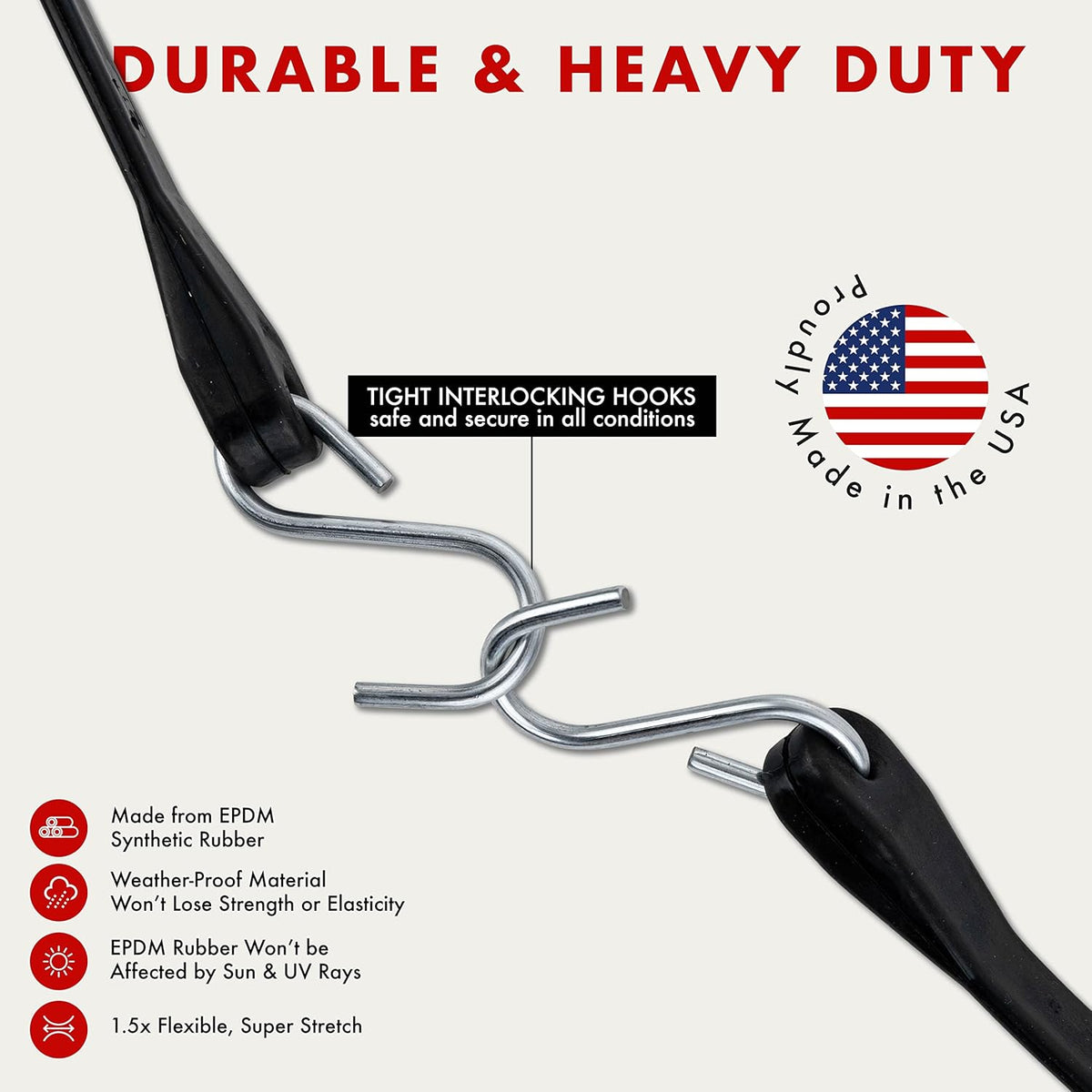 30 Pack Rubber Bungee Cords 21 Long EPDM with Crimped Hooks Q3687