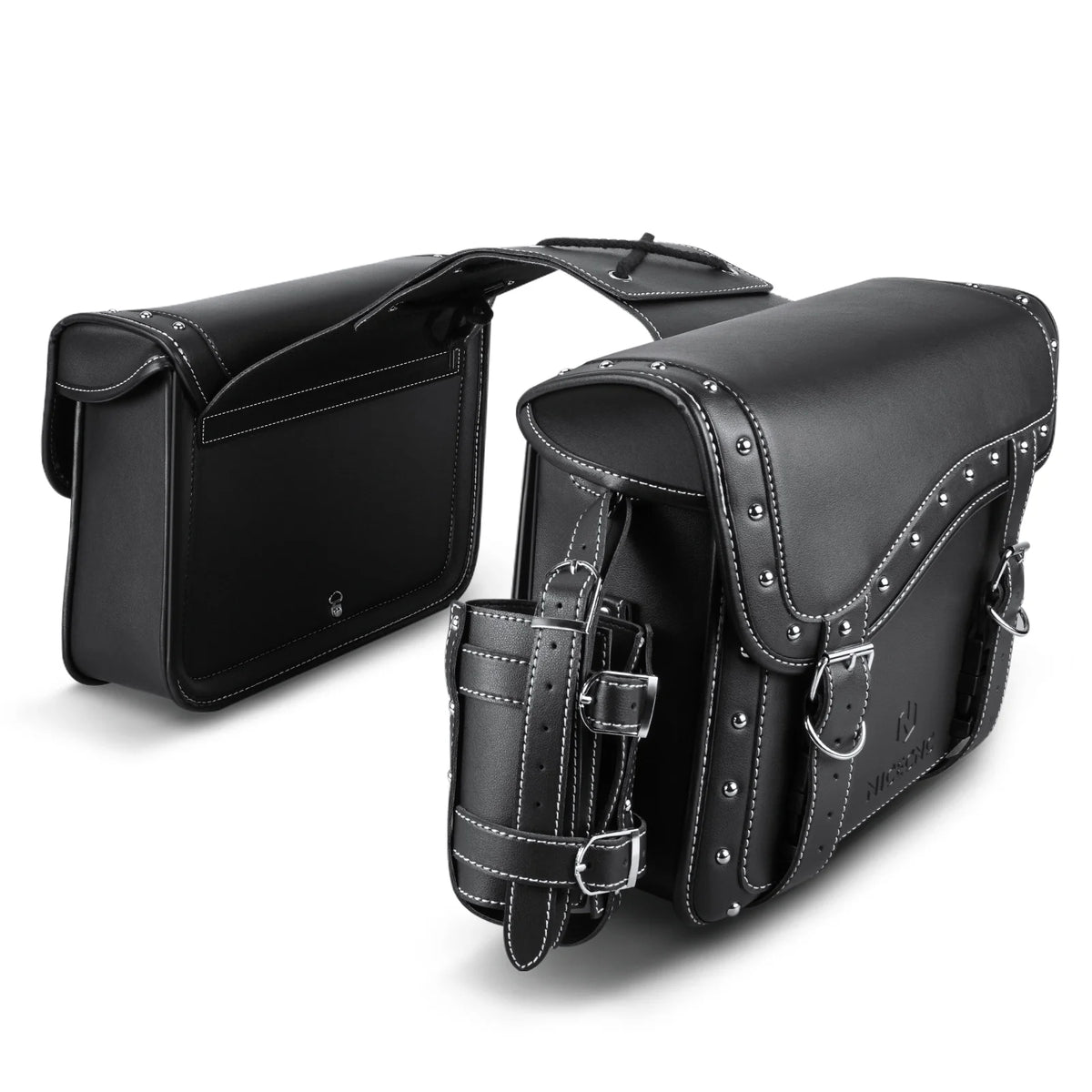 Large Black PU Leather Saddlebags 35L with Cup Holder T869