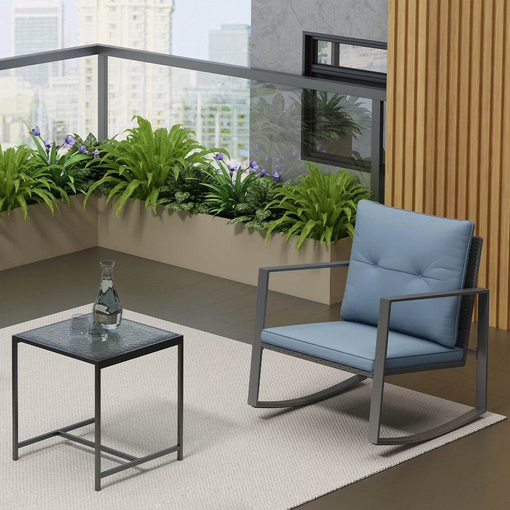 3-Piece Bistro Outdoor Cafe Furniture Set with Glass Table Grey X710828