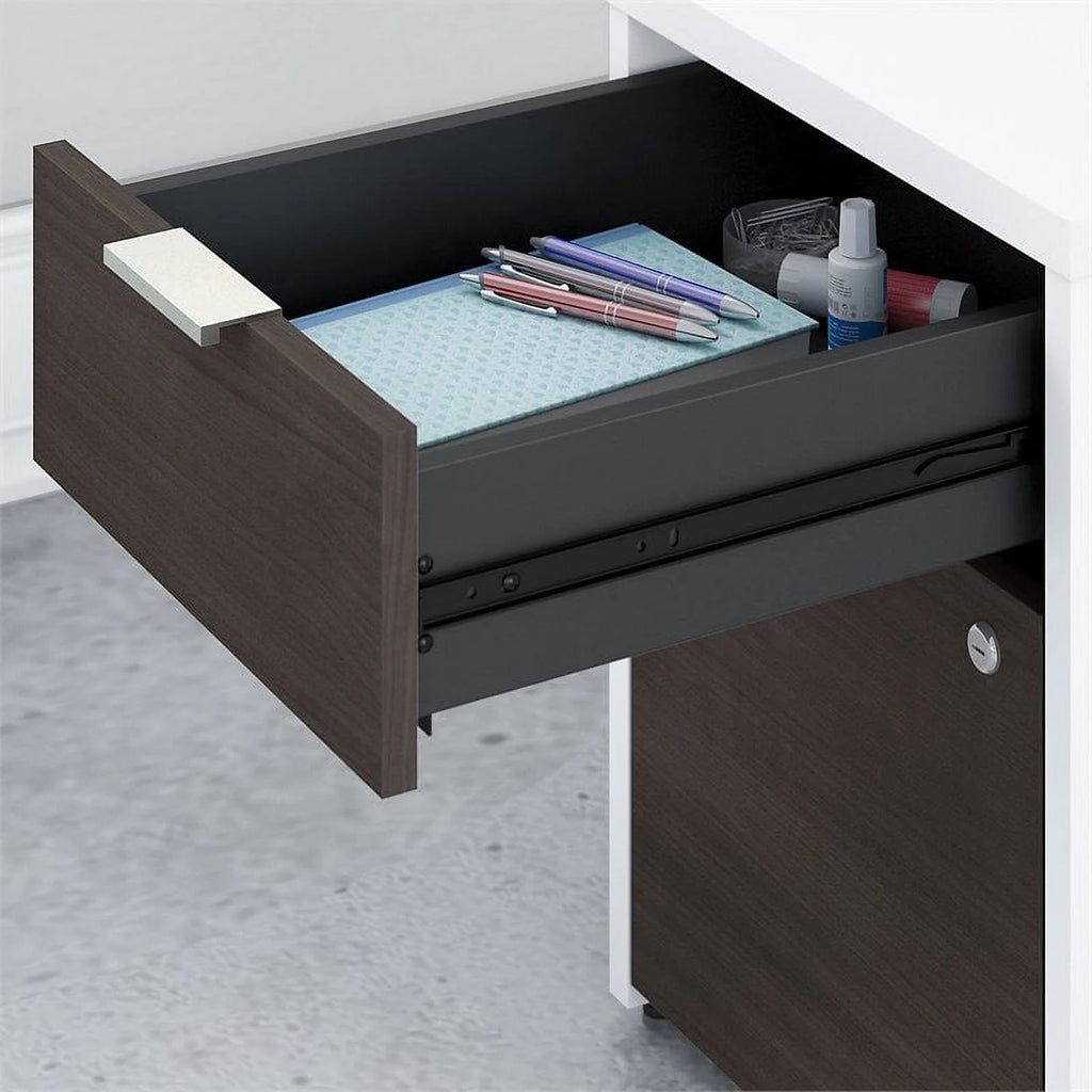 72" L Shaped Desk in White and Storm Gray N258695