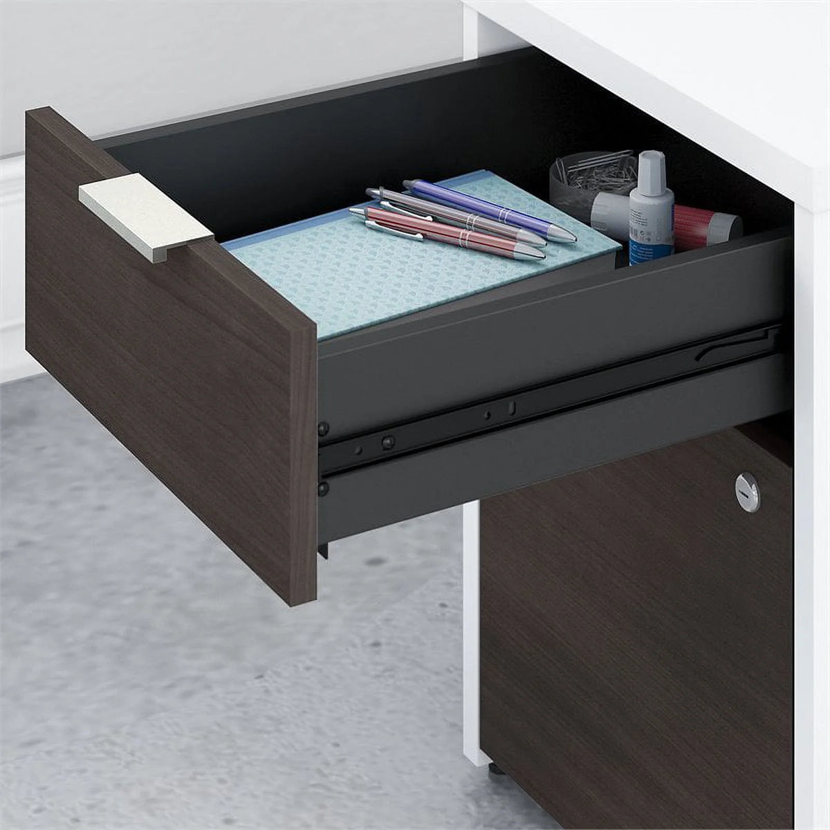 72" L Shaped Desk in White and Storm Gray N258695