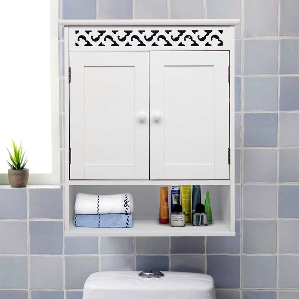 Wall Mounted Medicine Cabinet with Double Doors and Open Shelf C474971
