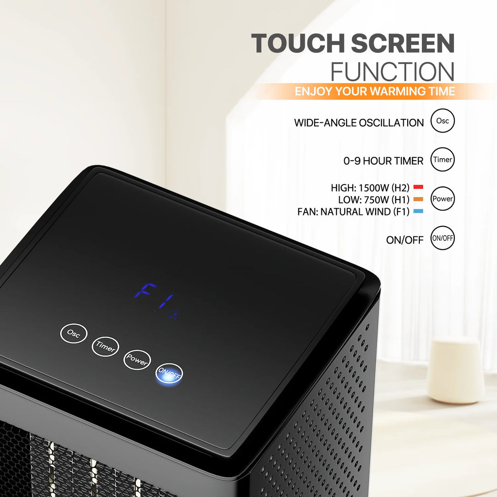 1500W PTC Electric Space Heater with Timer, Black C72849