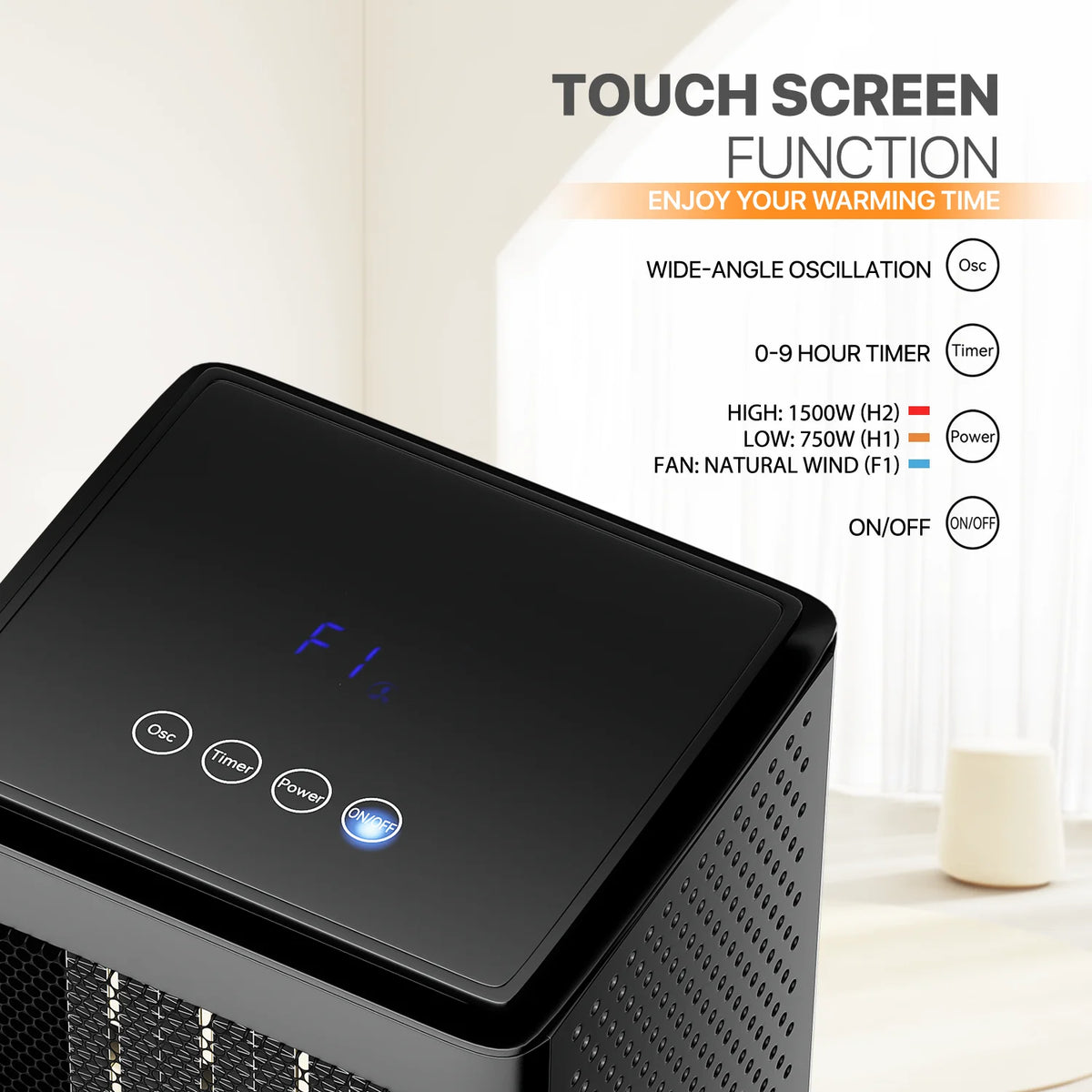 1500W PTC Electric Space Heater with Timer, Black C72849