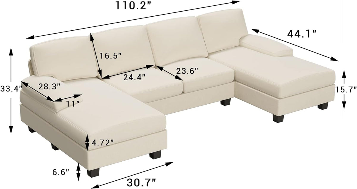 White Modular Sectional Sofa Sleeper with Double Chaise C665