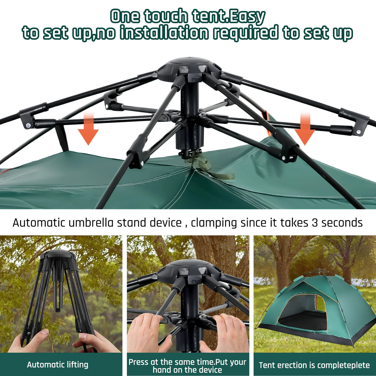 4 Person Pop up Camping Tent, Green R65217