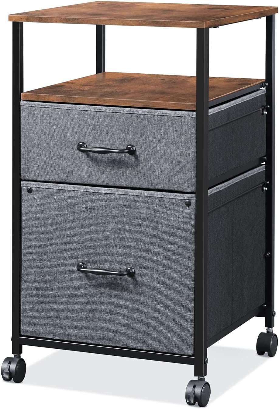 Black 2 Drawer Mobile File Cabinet with Open Storage Shelf X484